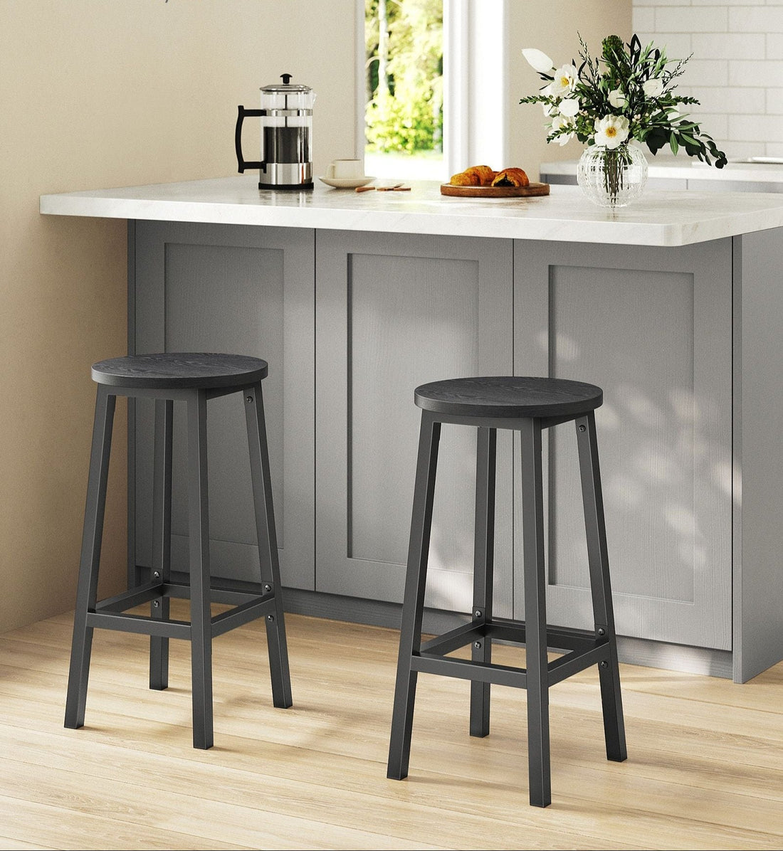 2-delat barstolsset - fotstöd - 32cm x 65cm - svart