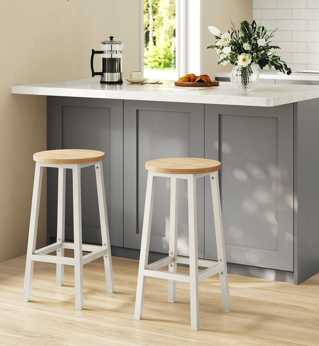 2-teiliges Barhocker-Set - Küchenhocker - Samt - Spanplatte und Stahl - 32x65 cm - 100 kg