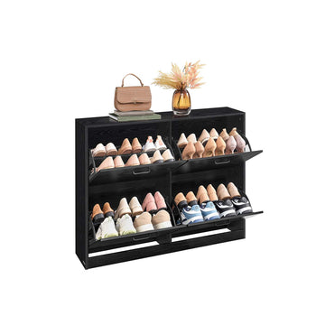 Houten schoenenkast - schoenenopberger - zwart - ruimtebesparend - 24 x 105,5 x 82,7 cm