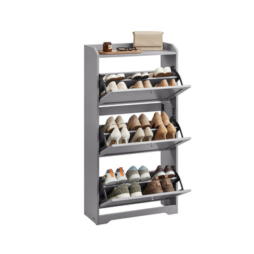Schoenenkast met 3 kleppen voor 12 tot 20 paar schoenen | Duifgrijs | 60x24x121.2 cm