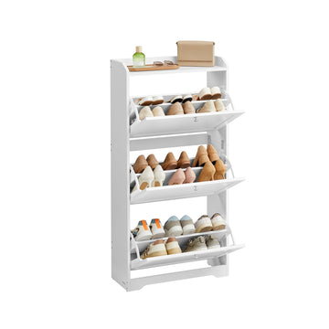 Schoenenkast met 3 kleppen voor 12-20 paar schoenen | Wolkenwit | 60x24x121,2 cm