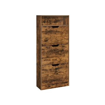 Vintage bruine schoenenkast - opberger - spaanplaat - 75 kg - 24 x 60 x 130 cm