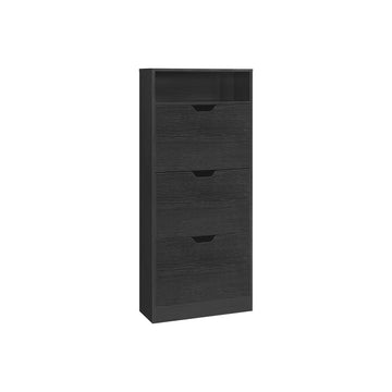 Schoenenkast met open vak, verstelbare planken, zwart spaanplaat, 24 x 60 x 139 cm