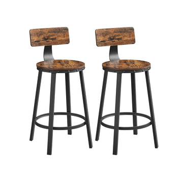 Barkrukken set van 2, vintage bruin-zwart, spaanplaat en staal, 37 x 62,5 x 88,5 cm