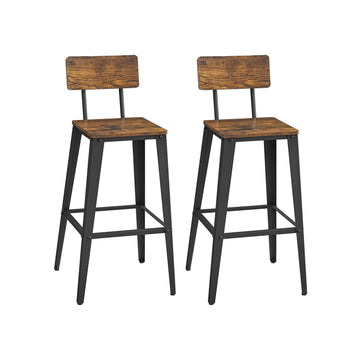 Barkrukken set van 2, vintage bruin-zwart, staal en spaanplaat, 45,7 x 45,7 x 101,6 cm