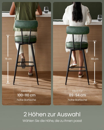 2 barkrukken set forest green - staal, molded foam, PU leer