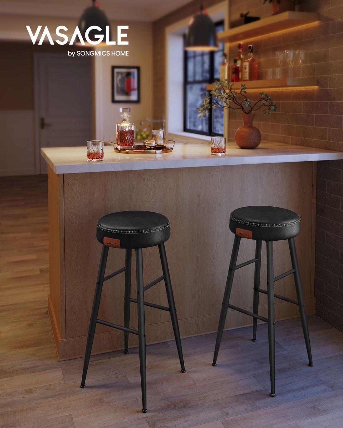 2 barstolar – köksstolar – stål – PU-läder – 51,6 x 51,6 x 76,2 cm