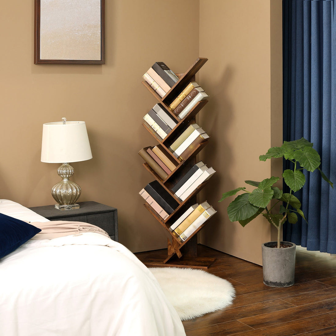 Baumförmiges Bücherregal - 8 Fächer - Spanplatte - stabil - 50 x 25 x 141,5 cm
