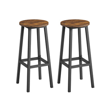 2-delige barkrukset - Counter stool - hoge stoel - voetensteun - 32 cm x 74 cm - vintage bruin-zwart