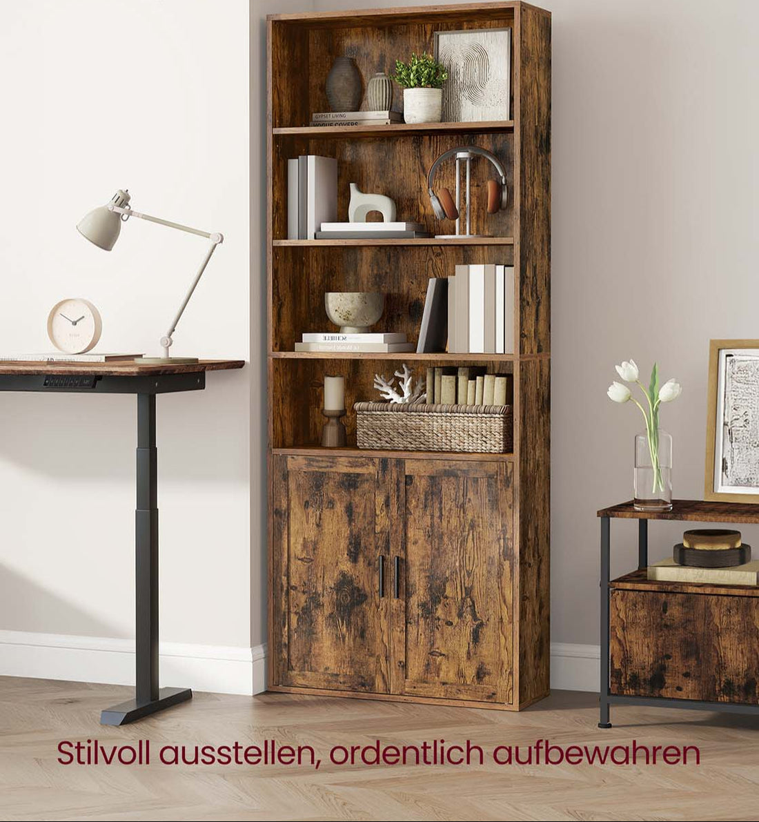 Bokhylla av spånskiva - brun - 60 kg - 24 x 60 x 175 cm