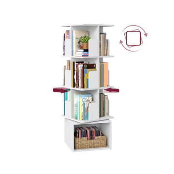 Draaibare boekenkast met open vakken en 4 niveaus | Wolkenwit | 40x40x124,6 cm