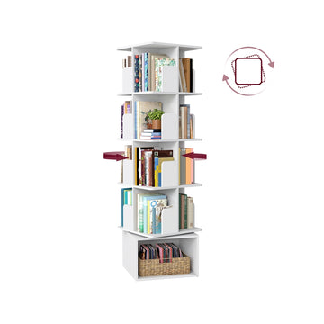 Draaibare boekenkast met open vakken en 5 niveaus | Wolkenwit | 40x40x155,8 cm