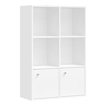 Boekenkast 3 niveaus 2 vakken met deuren | Wolkenwit | 65,8x29x97,8 cm