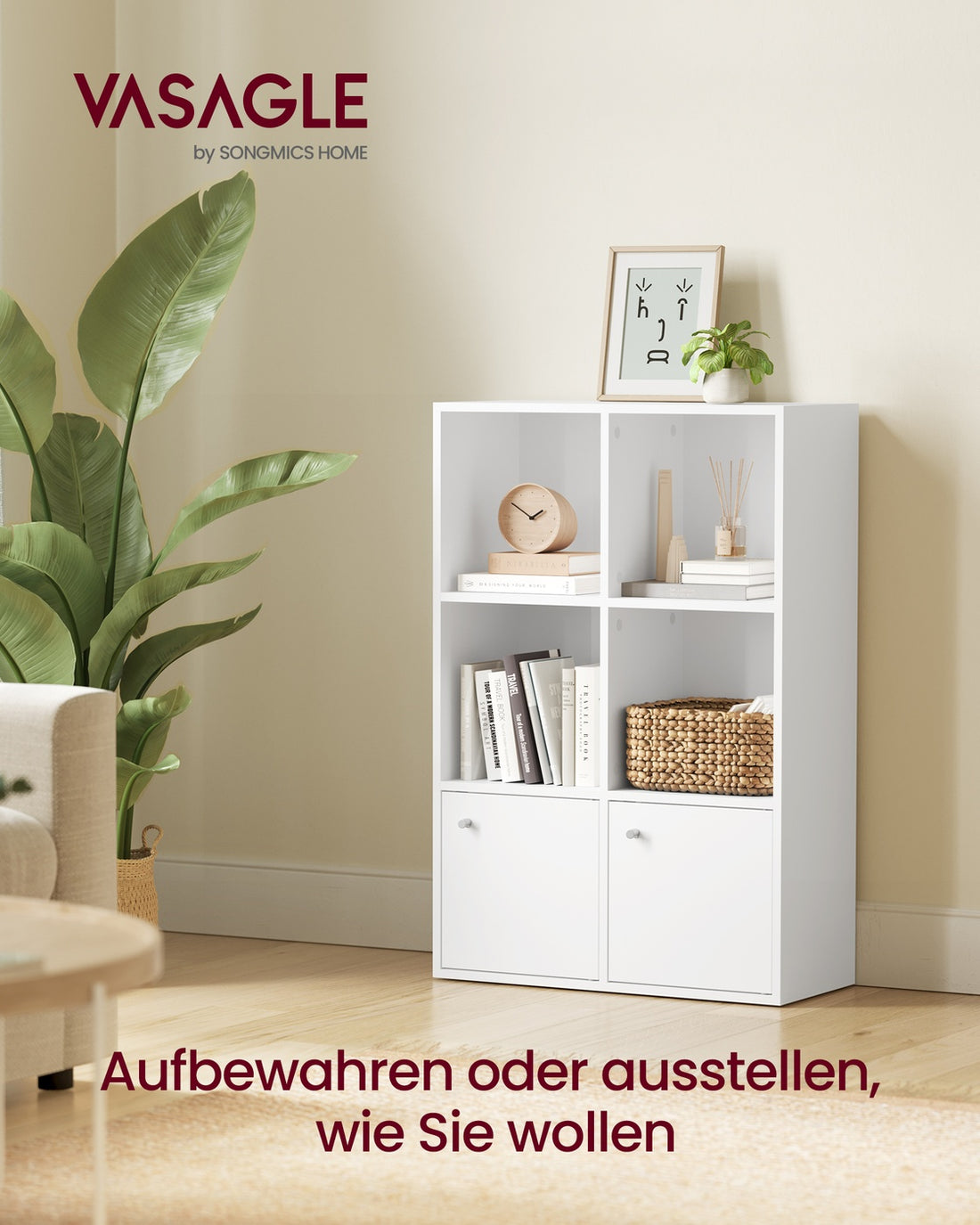 Bokhylla 3 nivåer 2 fack med dörrar | Molnvitt | 65,8x29x97,8 cm