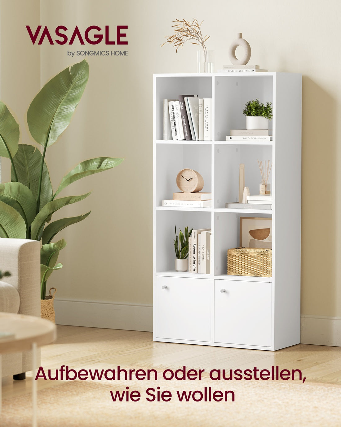 Bokhylla med 4 hyllplan och 2 dörrar | Molnvitt | 65,8x29x130 cm