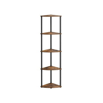 Hoekrek met 5 niveaus - opbergrek - houtspaanplaat & staal - vintagebruin - 38,3 x 27 x 139 cm