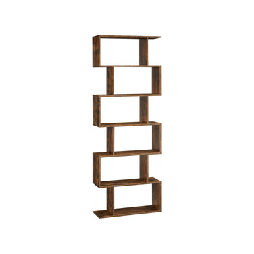 6-laags boekenkast - staand rek - S-vorm - spaanplaat - donkerbruin - 70x24x190,5 cm