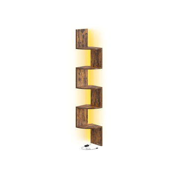 Hoekplank met LED - Ruimtebesparend wandrek - Bruin - 20 x 20 x 126 cm