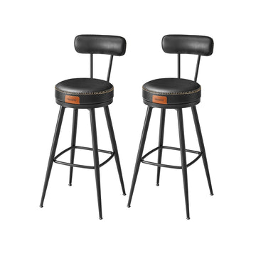 Set barkrukken zwart – staal, PU-leer, 76 cm zithoogte, 120 kg