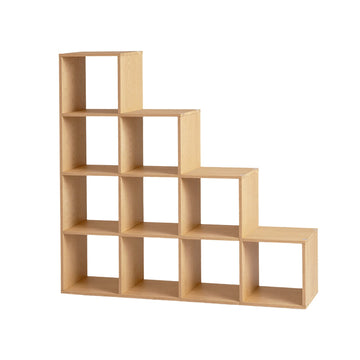 Boekenkast met 10 vakken, trapvormig voor woonkamer | Beige | 129,5x29x129,5 cm
