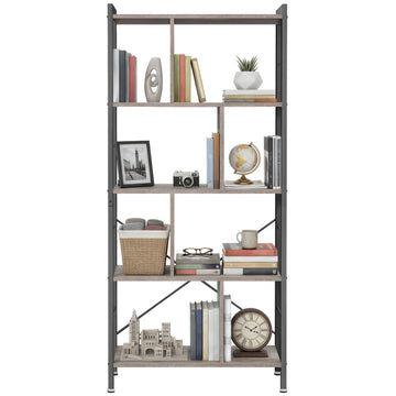 Open boekenkast met 5 niveaus voor kantoor | Beige-zwart | 74x30x154,5 cm