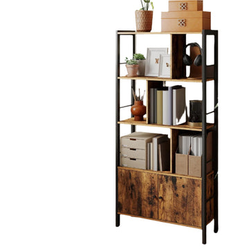 Vintage boekenkast met 4 planken - hout/metaal - ruimtebesparend - 30 x 74 x 154,5 cm
