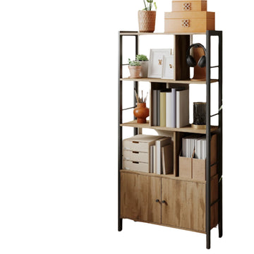 Boekenkast met 4 legplanken - hout - 30 x 74 x 154,5 cm - camelbruin & inktzwart