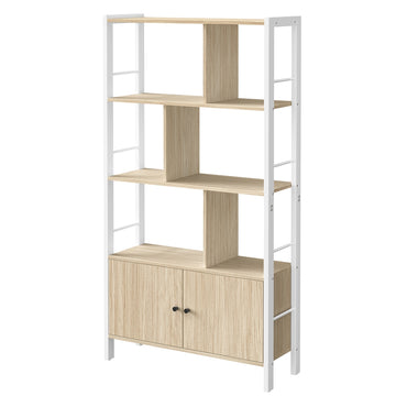 Standrek met 4 niveaus, opbergrek, boekenkast | Beige-wit | 74x30x154,5 cm