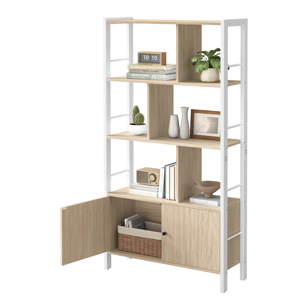Hylla med 4 nivåer, förvaringshylla, bokhylla | Beige-vit | 74x30x154,5 cm