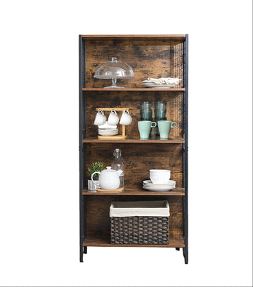 Boekenkast bruin-zwart, spaanplaat, 74 x 30 x 155 cm