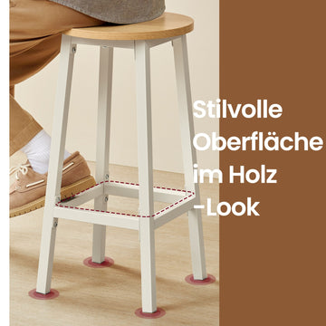 Set van 2 barkrukken met metalen frame | Eikenbeige-wit | 32x32x65 cm