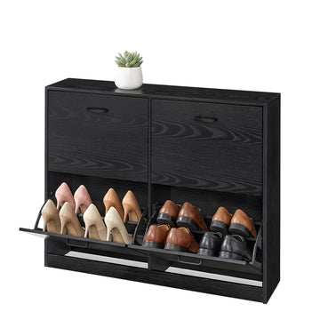 Schoenenkast met 4 kleppen | Zwart | 105,5x24x82,7 cm