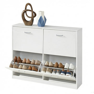 Schoenenkast met 4 kleppen, schoenenrek | Wit | 105,5x24x82,7 cm