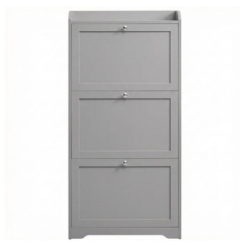 Schoenenkast met 3 kleppen voor 12 tot 20 paar schoenen | Grijs | 60x24x121,2 cm