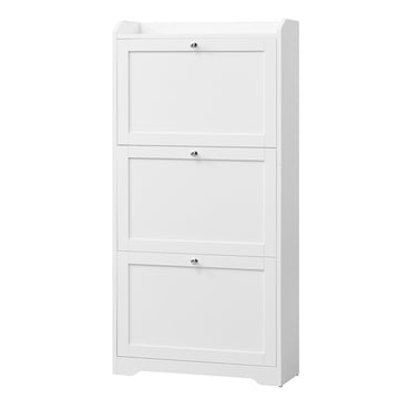 Schoenenkast met 3 kleppen voor 12-20 paar schoenen | Wit | 60x24x121,2 cm