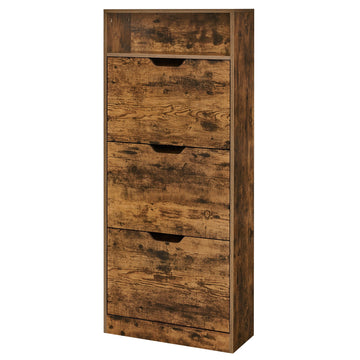 Schoenenkast met 3 kleppen en open vak | Bruin | 60x24x139 cm