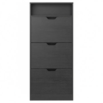 Schoenenkast met 3 kleppen en open vak | Zwart | 60x24x139 cm