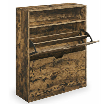 Schoenenkast met 2 kleppen en open vak | Zwart | 80x24x102 cm