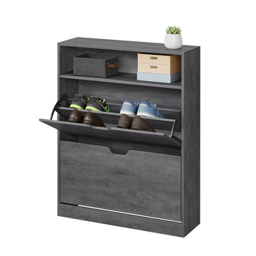 Schoenenkast met 2 kleppen en verstelbare scheidingswand | Grijs | 80x24x102 cm