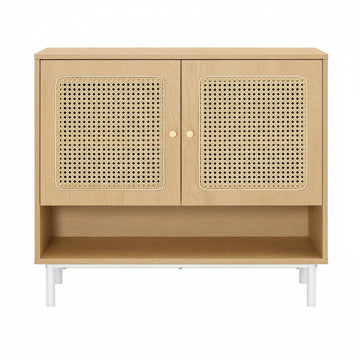 Schoenenkast met 3 niveaus en deuren in rattanlook | Beige | 80x35x70 cm