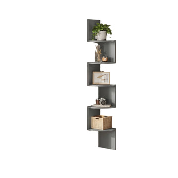 Hoekrek - Zwevende wandplank - Ruimtebesparend - 20 x 20 x 126 cm - Grijs - Spaanplaat