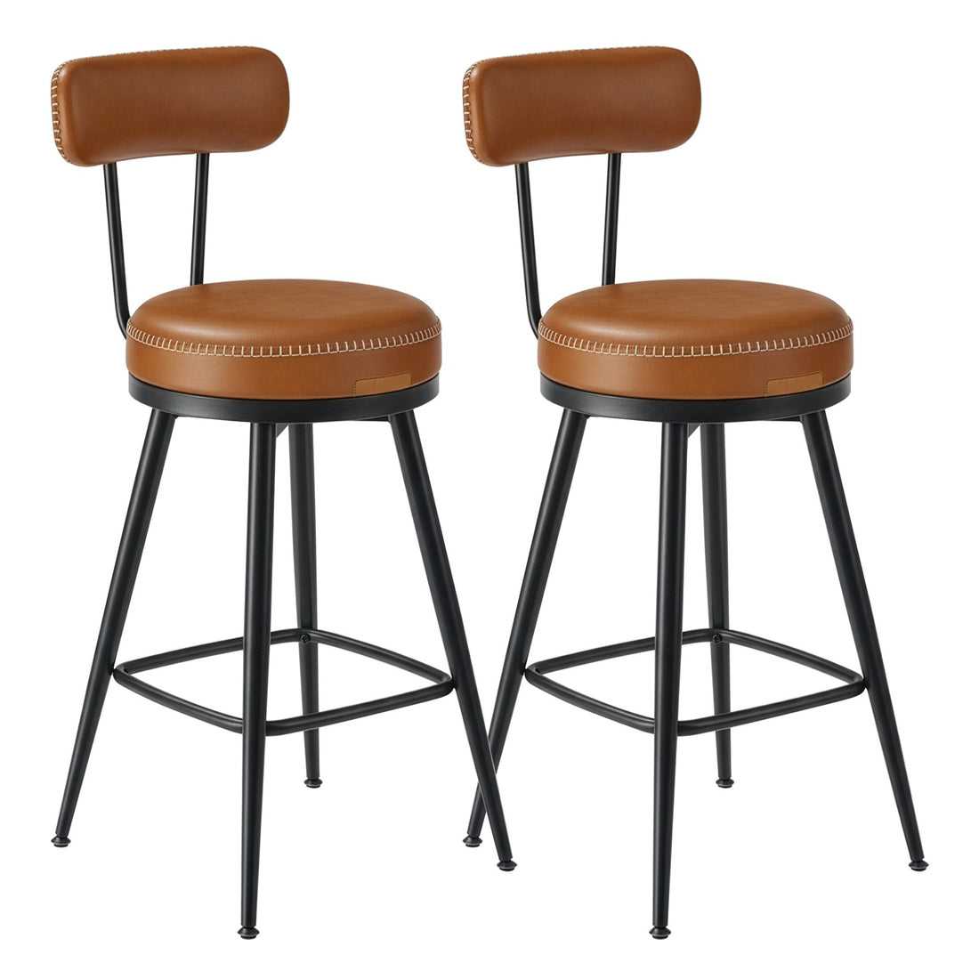 2er-Set hohe Barhocker mit Rückenlehne und Drehfunktion | Braun | 54x54x90,5 cm