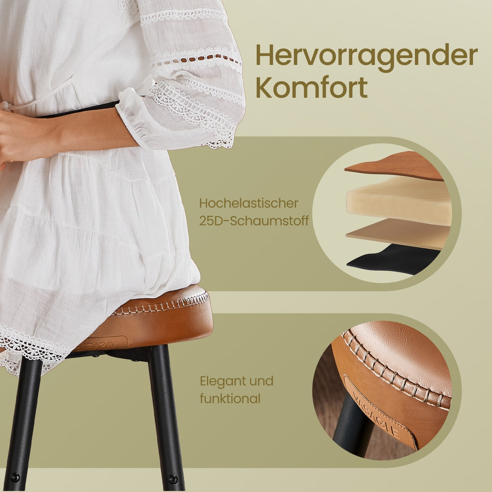 Barhocker 2er-Set, Barstuhl, Küchenstuhl | Braun | 51,6x51,6x76,2 cm