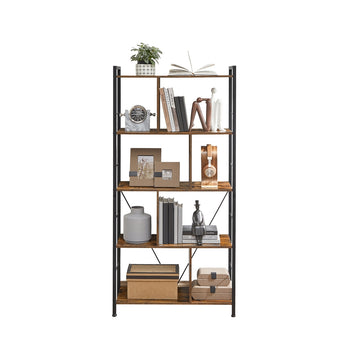 5-laags boekenkast, staand rek | Vintagebruin-zwart | 74x30x150 cm