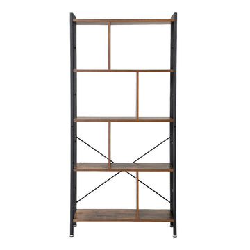 5-laags boekenrek | Vintagebruin-zwart | 74x30x154,5 cm