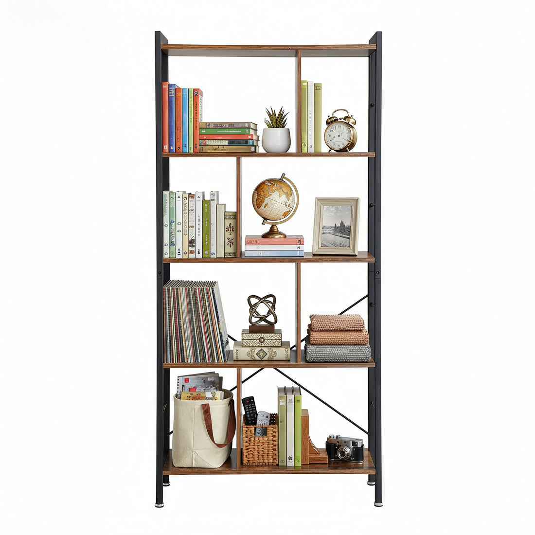 5-stöckiges Bücherregal | Vintagebraun-Schwarz | 74x30x154,5 cm