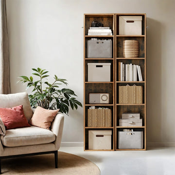 6-laags boekenkast, vrijstaand rek in Scandinavische stijl | Bruin | 40x24x178 cm