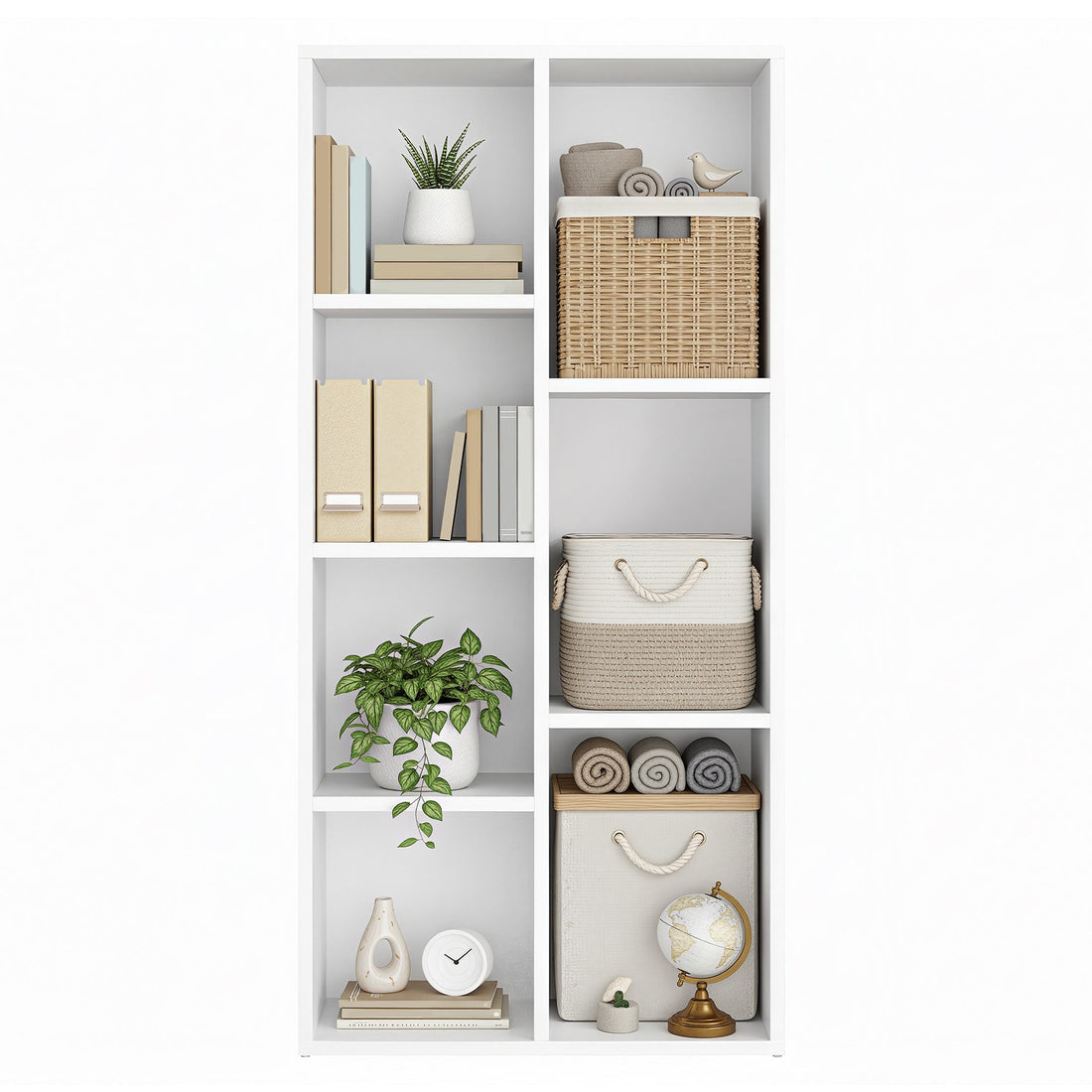 Bücherregal mit 7 Fächern, freistehend, für Büro | Weiß | 50x24x106 cm