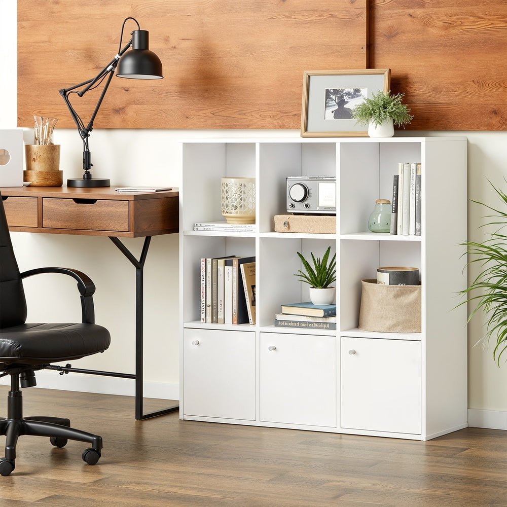 Bücherregal mit 3 Fächern, Ablage und Standregal | Weiß | 97,5x30x97,5 cm