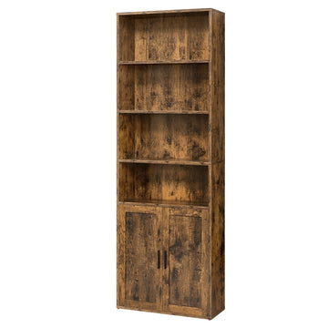 6-laags boekenkast met deuren en open vakken | Bruin | 60x24x175 cm